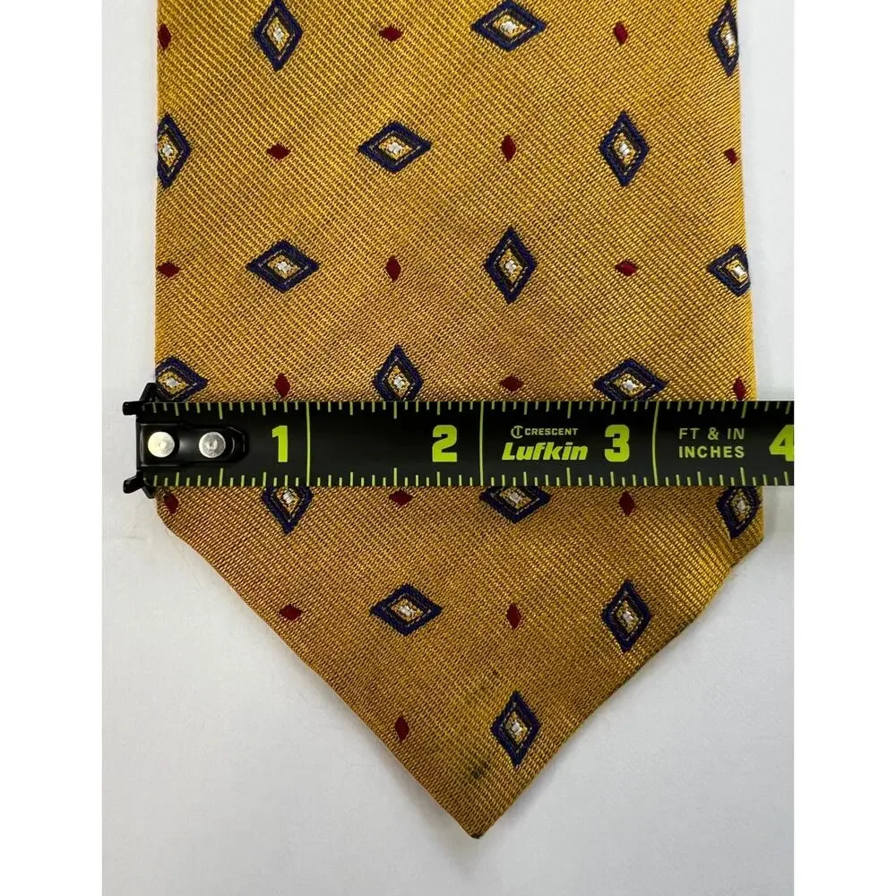 Lauren Ralph Lauren Yellow Silk Tie Blue Red Diamond Geometric USA Made